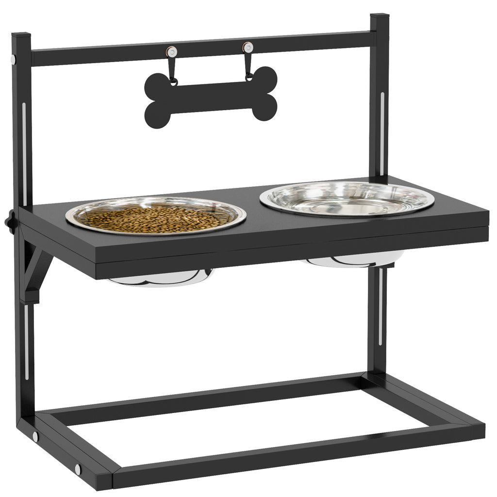 Dog Bowls with Stand, Adjustable Height Elevated Dog Bowls for Small Medium Large Dogs - Black