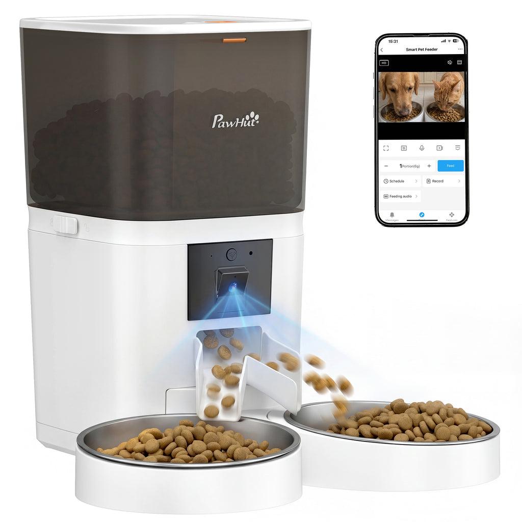 Automatic Cat Feeder for 2 Cats with HD Camera, 2.4G & 5G WiFi Pet Food Dispenser 6L APP Control