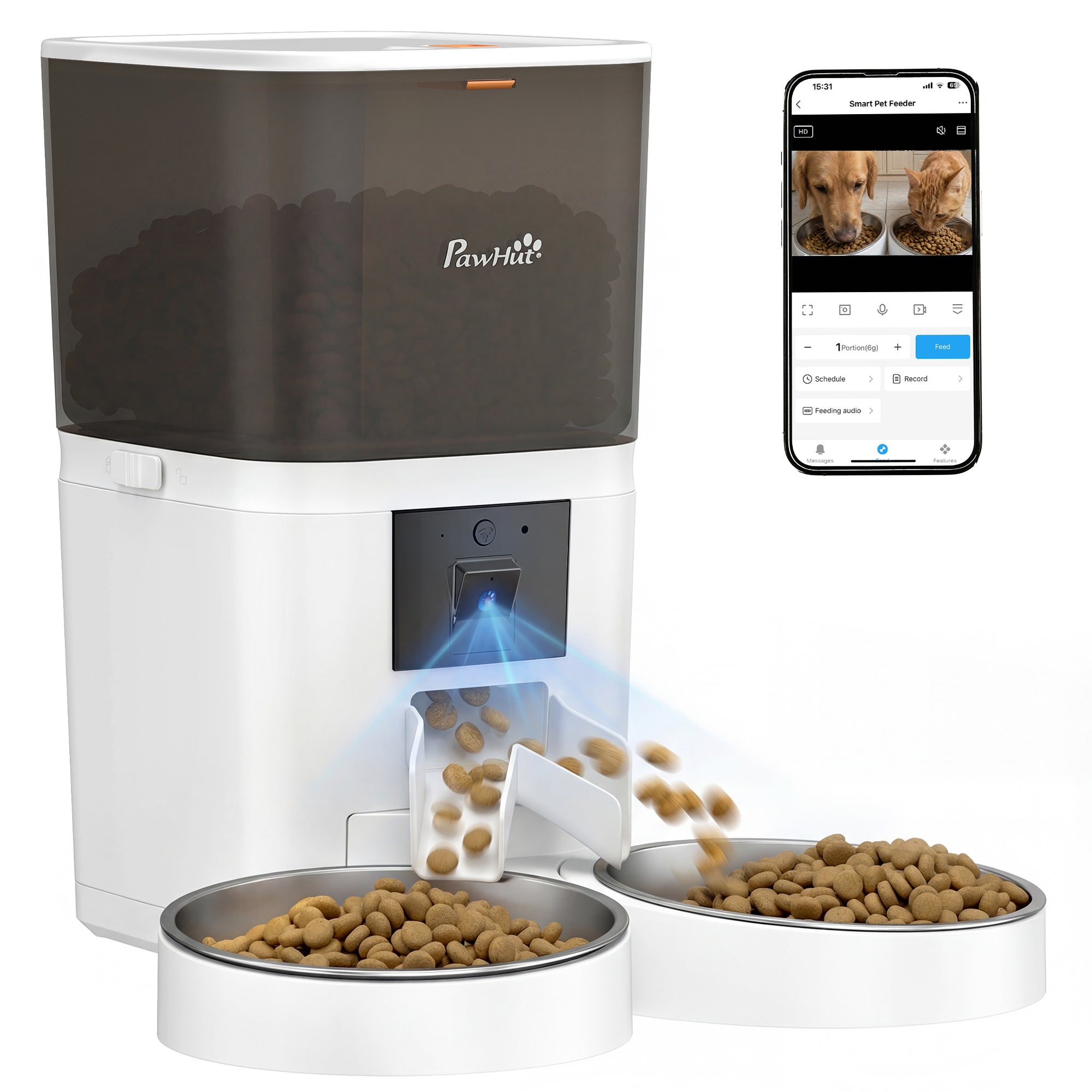 Automatic Cat Feeder for 2 Cats with HD Camera, 2.4G & 5G WiFi Pet Food Dispenser 6L APP Control