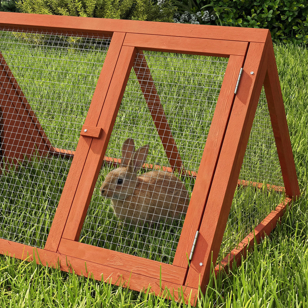 Rabbit Hutch, Wooden Guinea Pig Hutch with Run and Doors, Outdoor Triangle Bunny House for Rabbits,Duck and Chicken