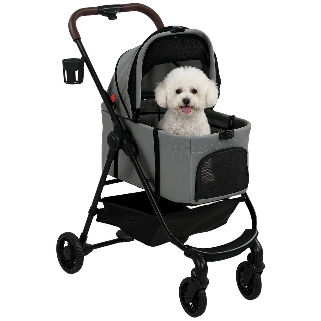 Dog Stroller, 3 in 1 Foldable Pet Stroller for Small Puppy Cat with Detachable Travel Carrier, Storage Basket, Grey