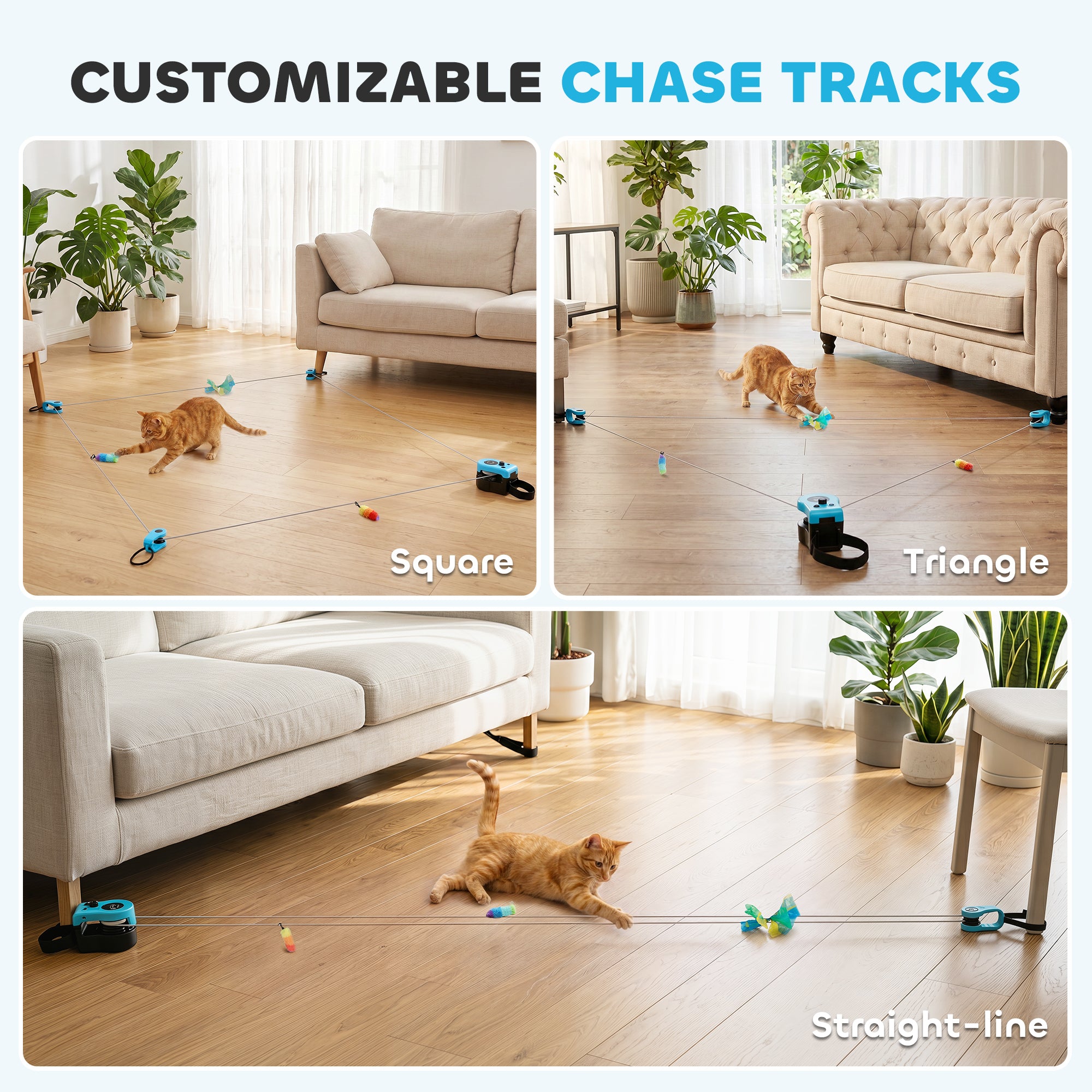Interactive Cat Toy for Indoor Kittens & Adult with Adjustable Speed, DIY Track & Mouse Sound