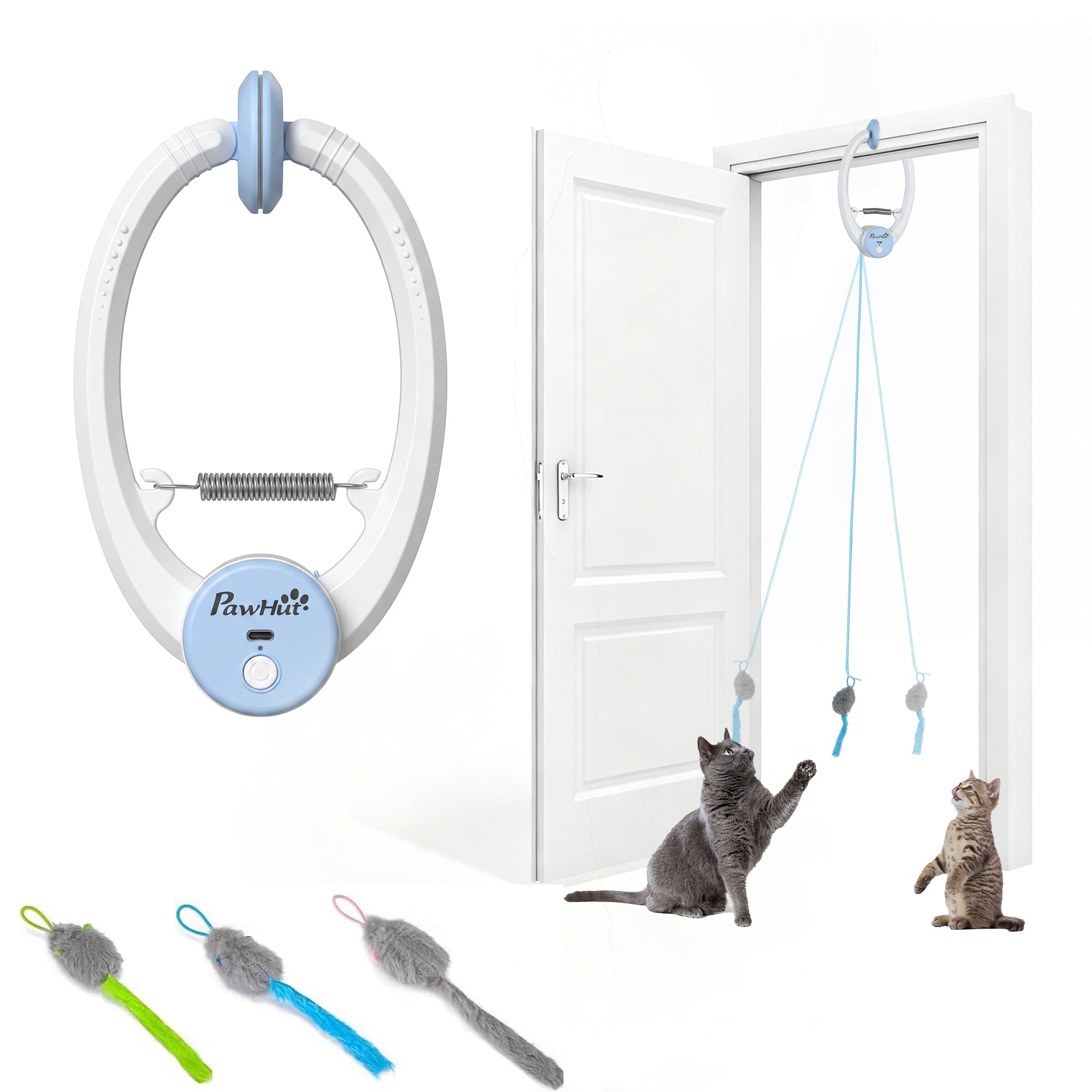 Interactive Cat Toys for Indoor Kittens & Adult, USB Rechargeable Door Hanging Bouncing Mouse Teaser