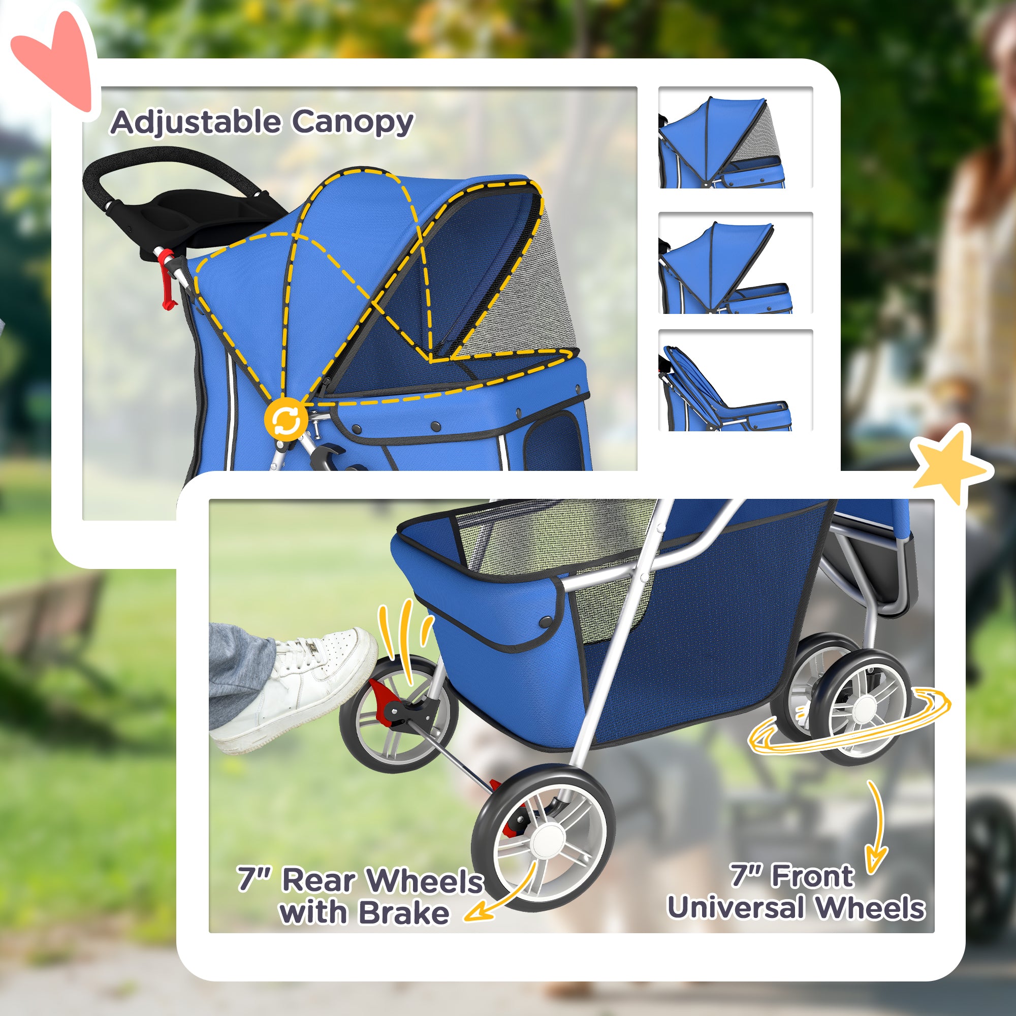 3-Wheel Pet Stroller for Small and Miniature Dogs, Blue