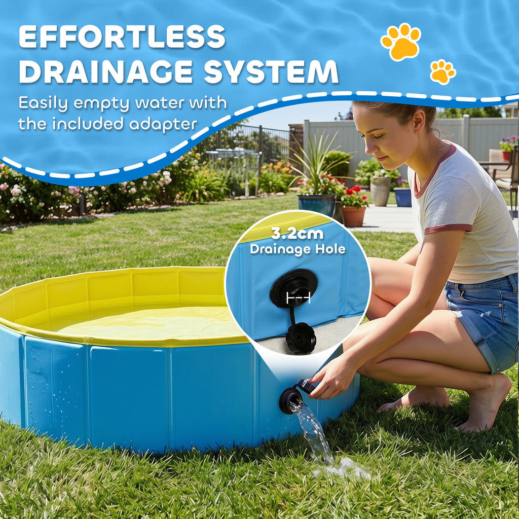 Foldable Dog Pool for Puppies and Ducks Dog Paddling Pool Bath Tub, Blue, 80 x 20 cm