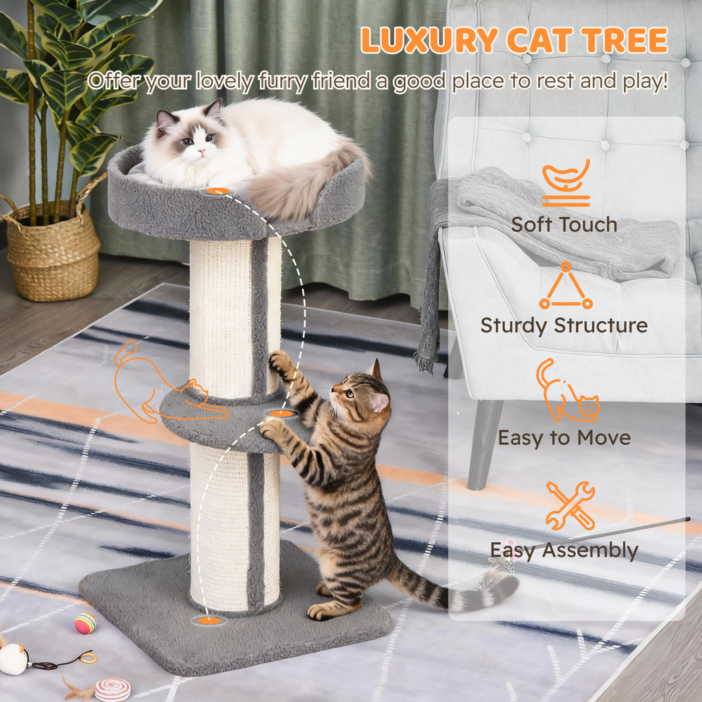 91cm Cat Tree with Scratching Post, Bed, Perch & Removable Cushion - Grey