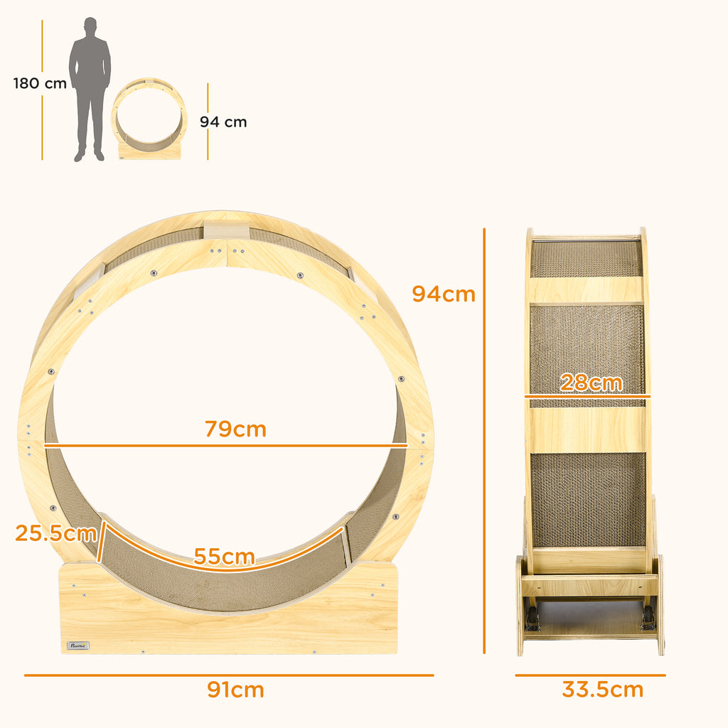 Cat Wheel with Brake & Scratching Pads - Oak Tone