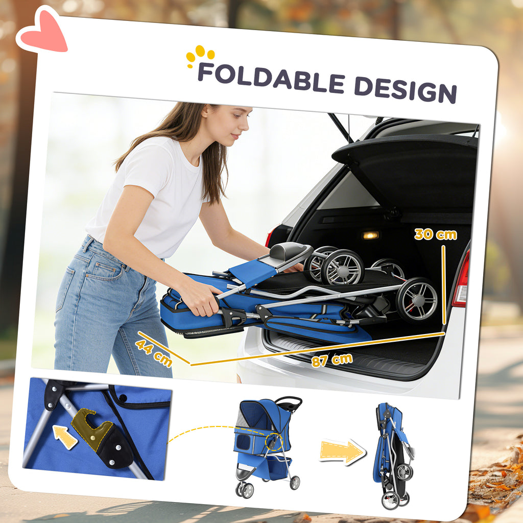 3-Wheel Pet Stroller for Small and Miniature Dogs, Blue