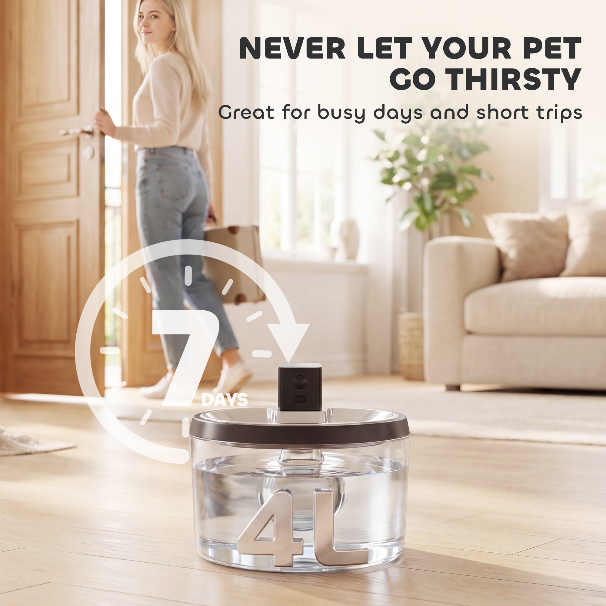 Wireless Cat Water Fountain | Stainless Steel 4L | Battery Operated, 6 Filters