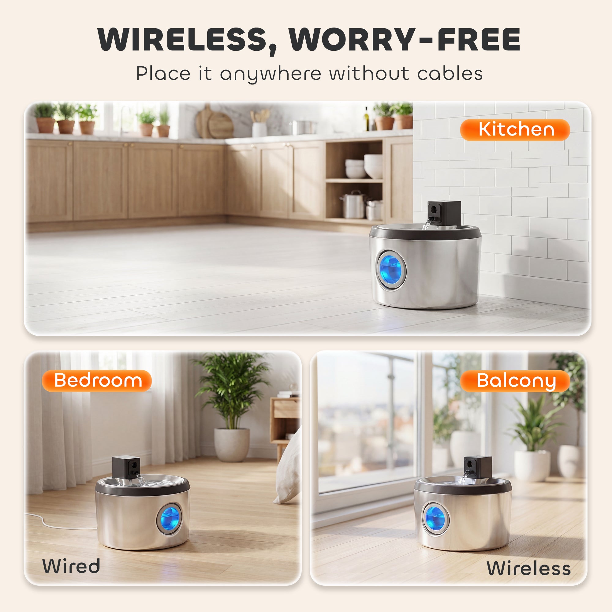 Wireless Cat Water Fountain | Stainless Steel 4L | Battery Operated, 6 Filters