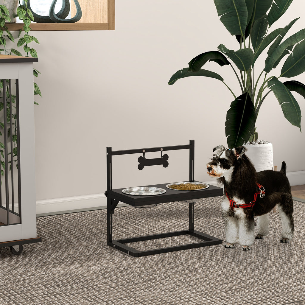 Dog Bowls with Stand, Adjustable Height Elevated Dog Bowls for Small Medium Large Dogs - Black