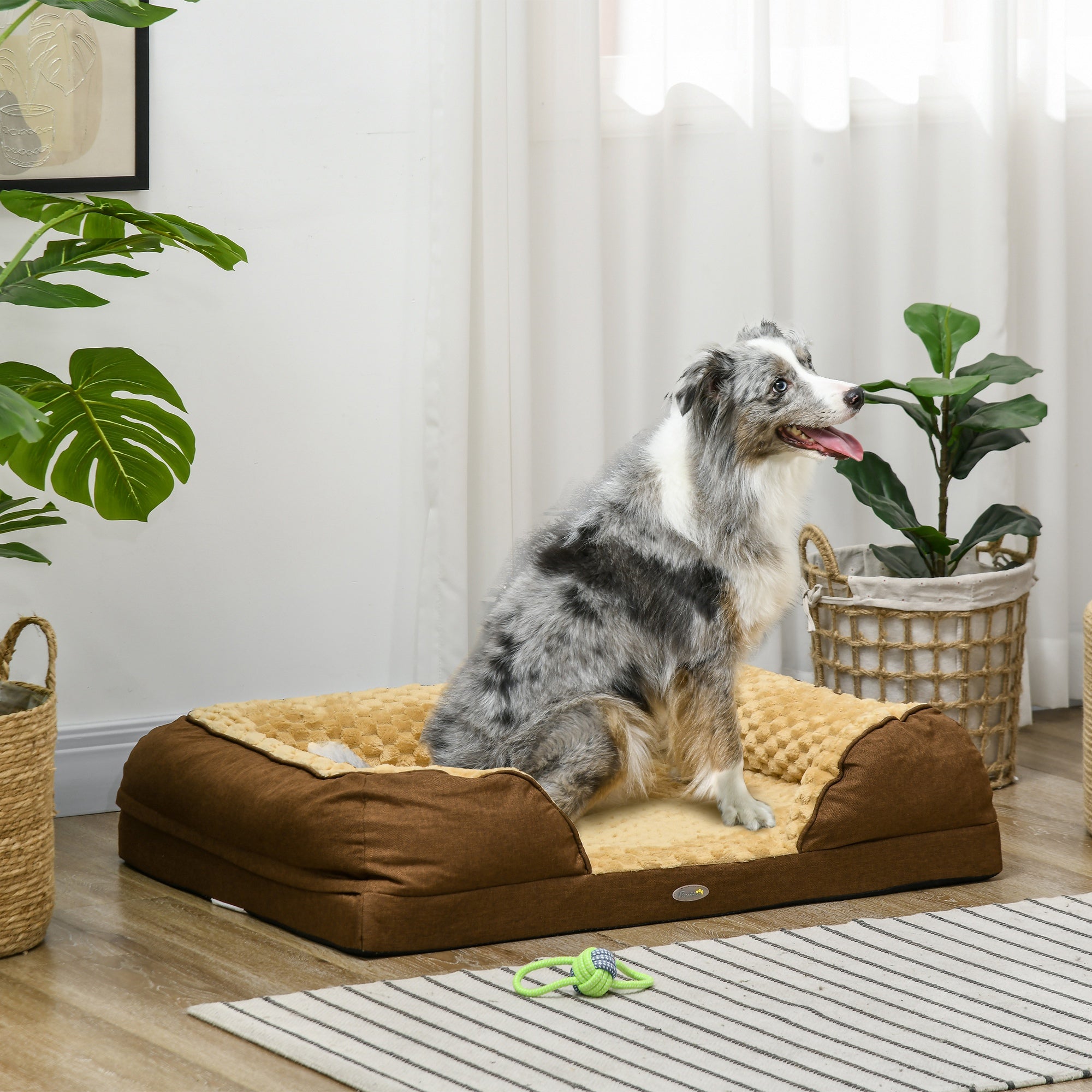 Calming Dog Bed Pet Mattress with Removable Cover, Anti-Slip Bottom, for Medium Dogs, 90L x 69W x 21Hcm - Brown