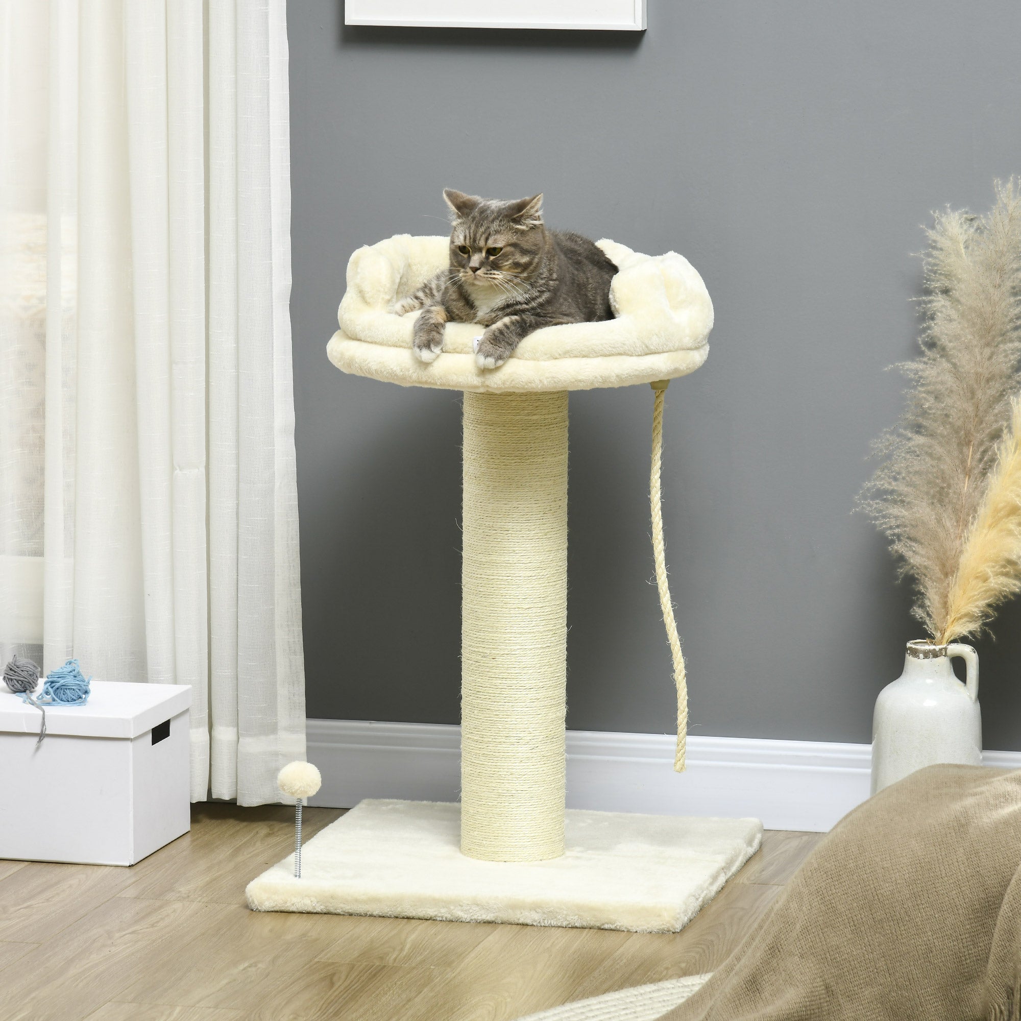 Cat Tree with Sisal Wrapped Scratching Post - Cream