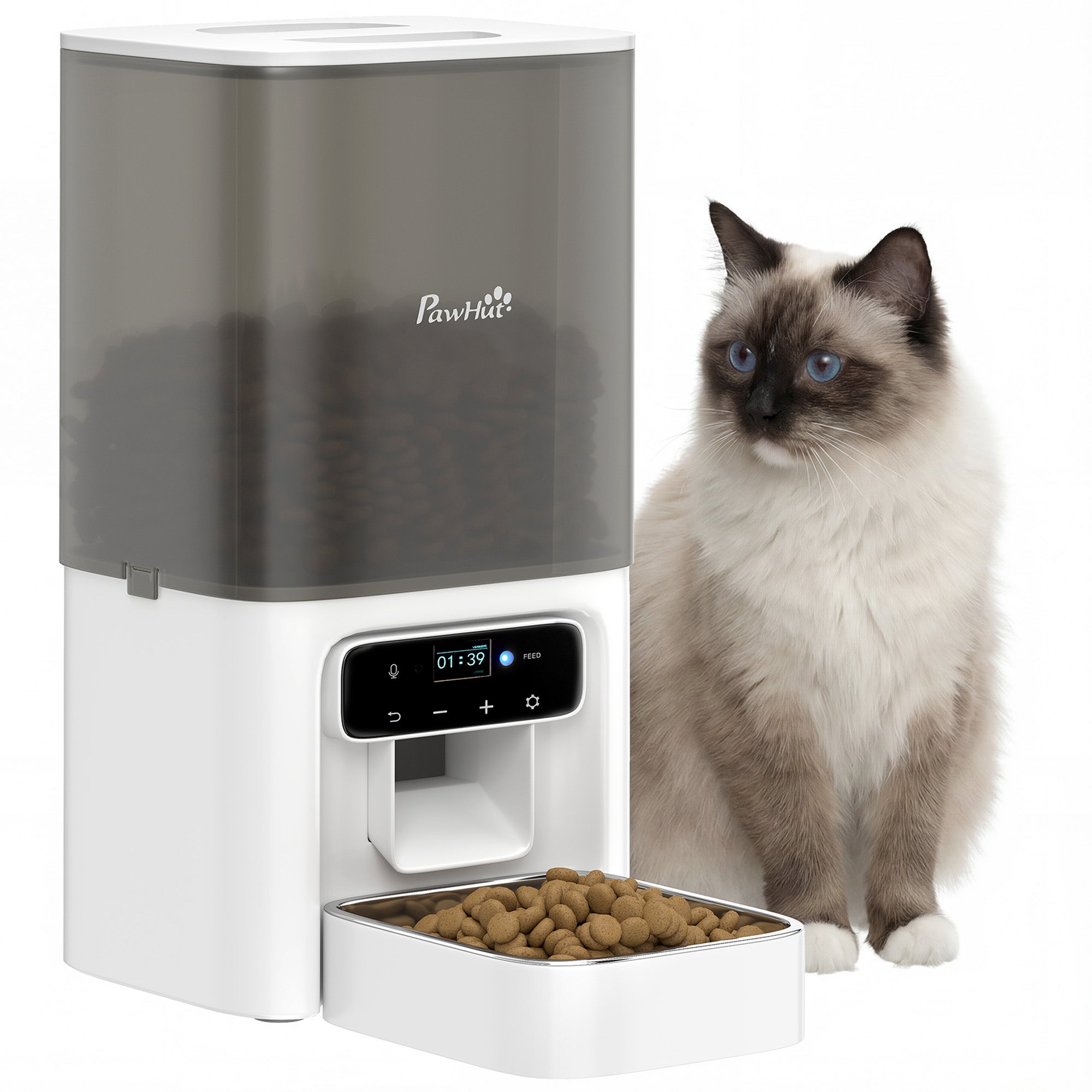 Programmable Automatic Cat Feeder with Timer Up to 6 Meals Per Day, 10s Voice Recorder, Portion Control