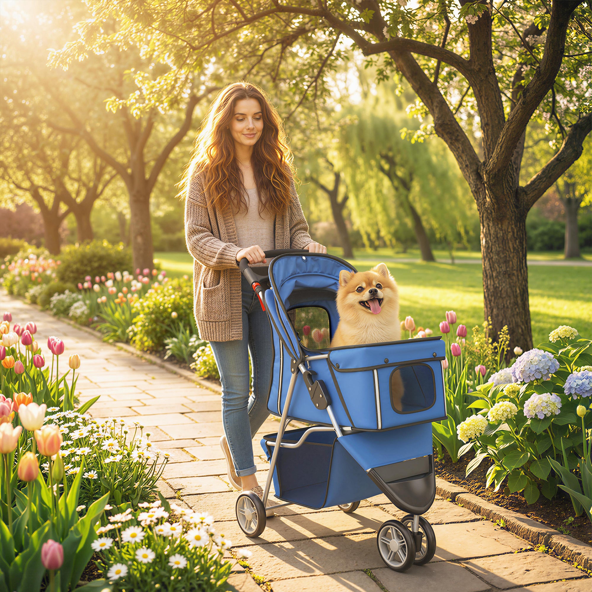 3-Wheel Pet Stroller for Small and Miniature Dogs, Blue