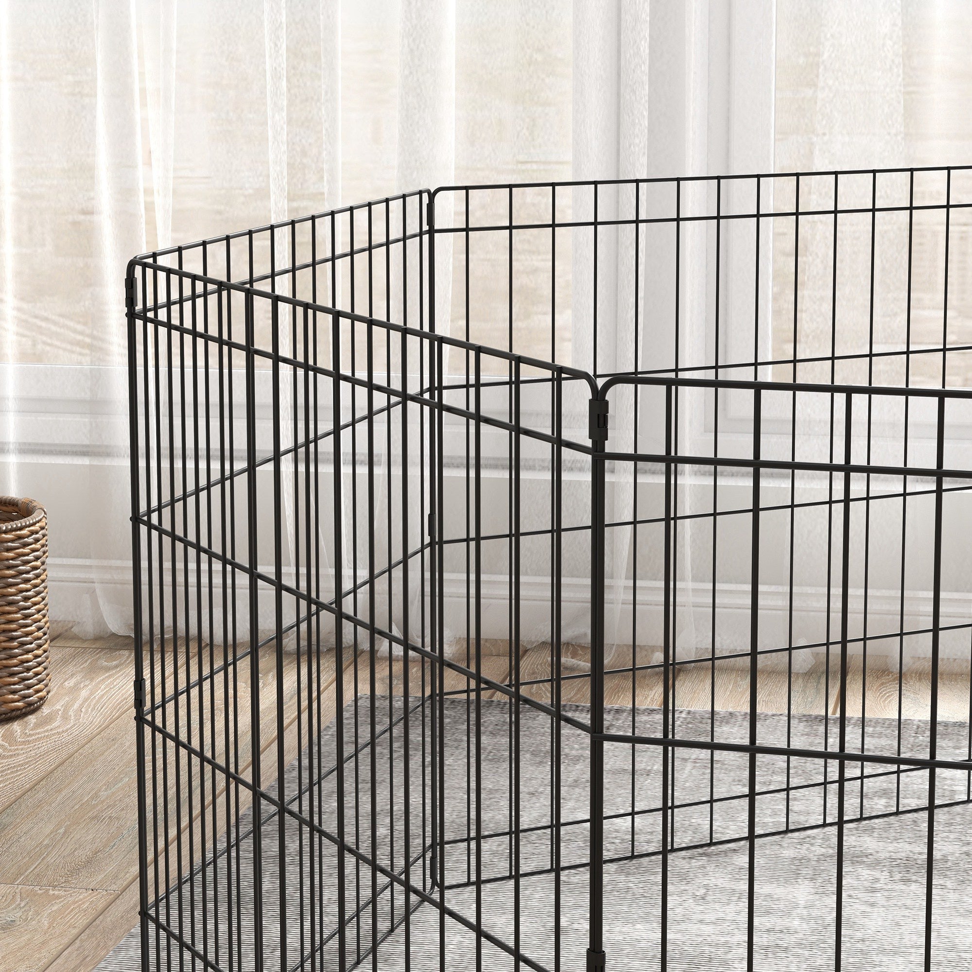 Dog Playpen, Puppy Pen, Eight-Panel Metal Fence, for Small Dogs, Indoors, Outdoors - Black