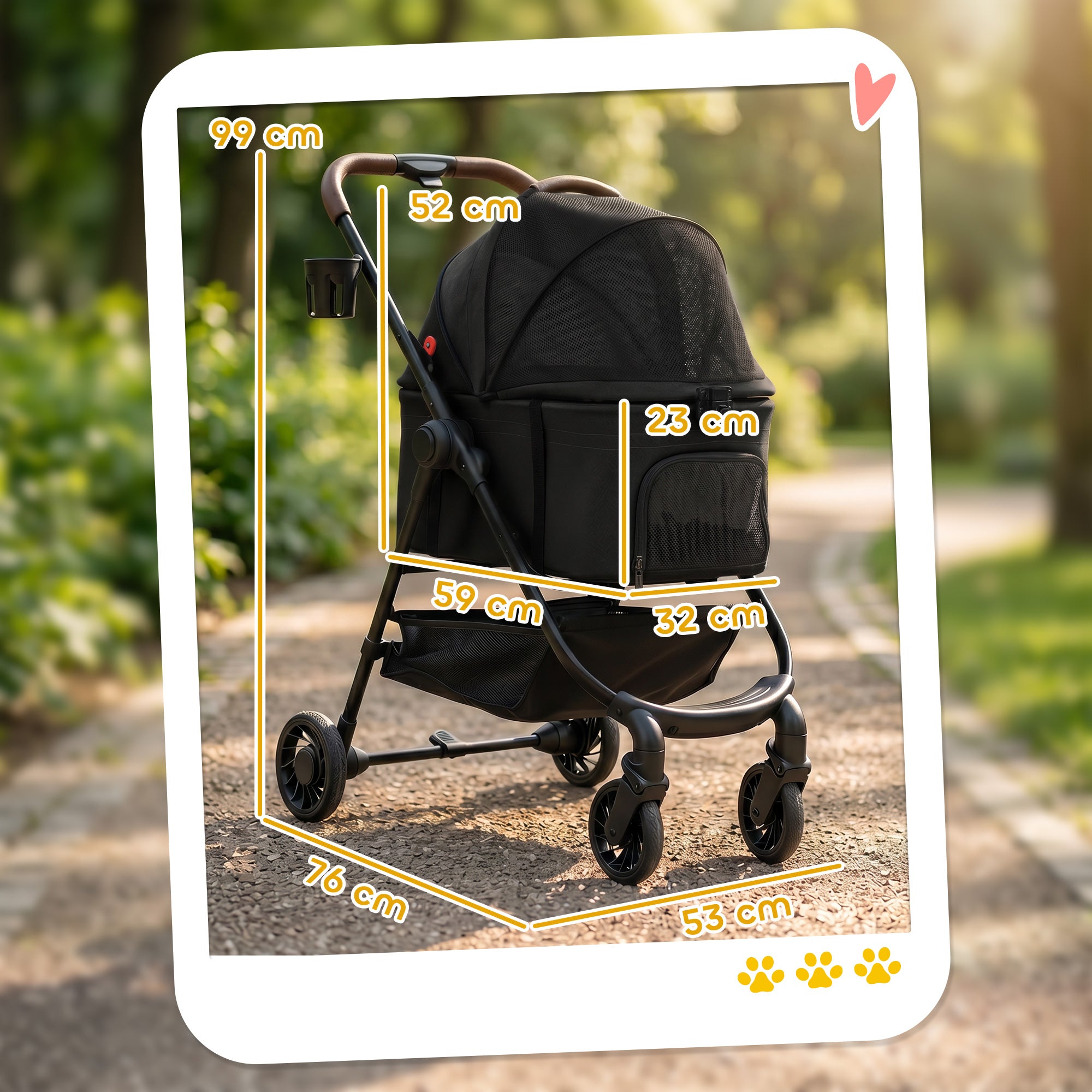 3-in-1 Foldable Pet Stroller with Detachable Carrier, Black