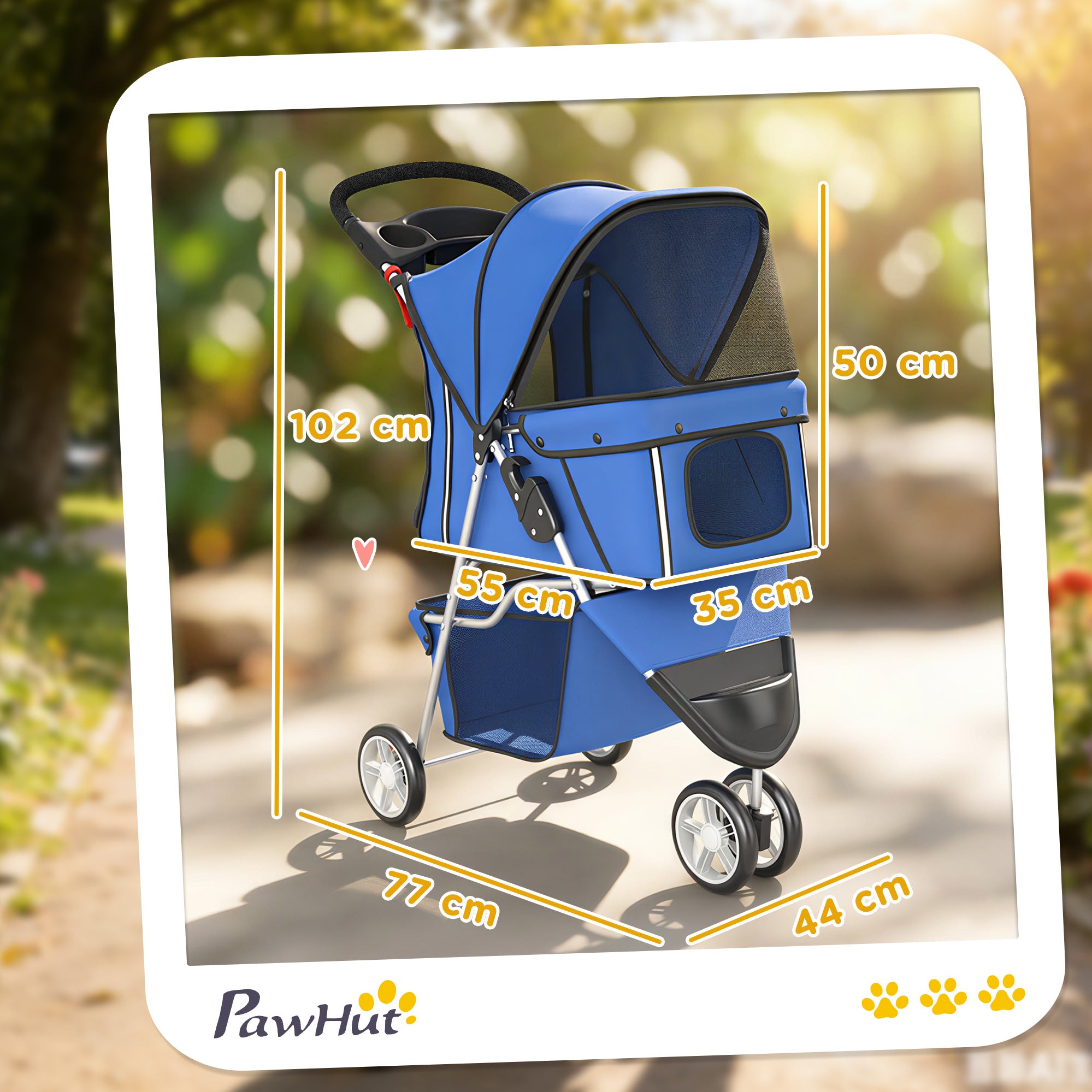3-Wheel Pet Stroller for Small and Miniature Dogs, Blue