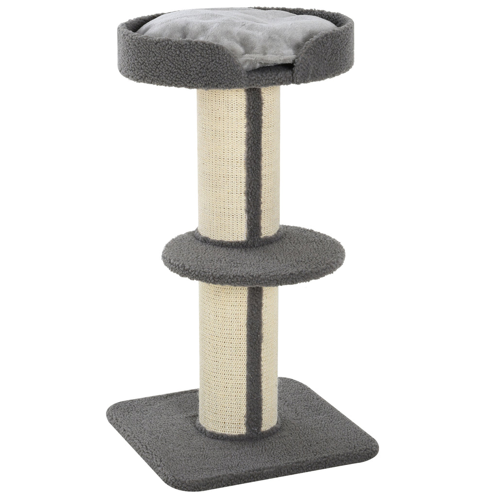91cm Cat Tree with Scratching Post, Bed, Perch & Removable Cushion - Grey
