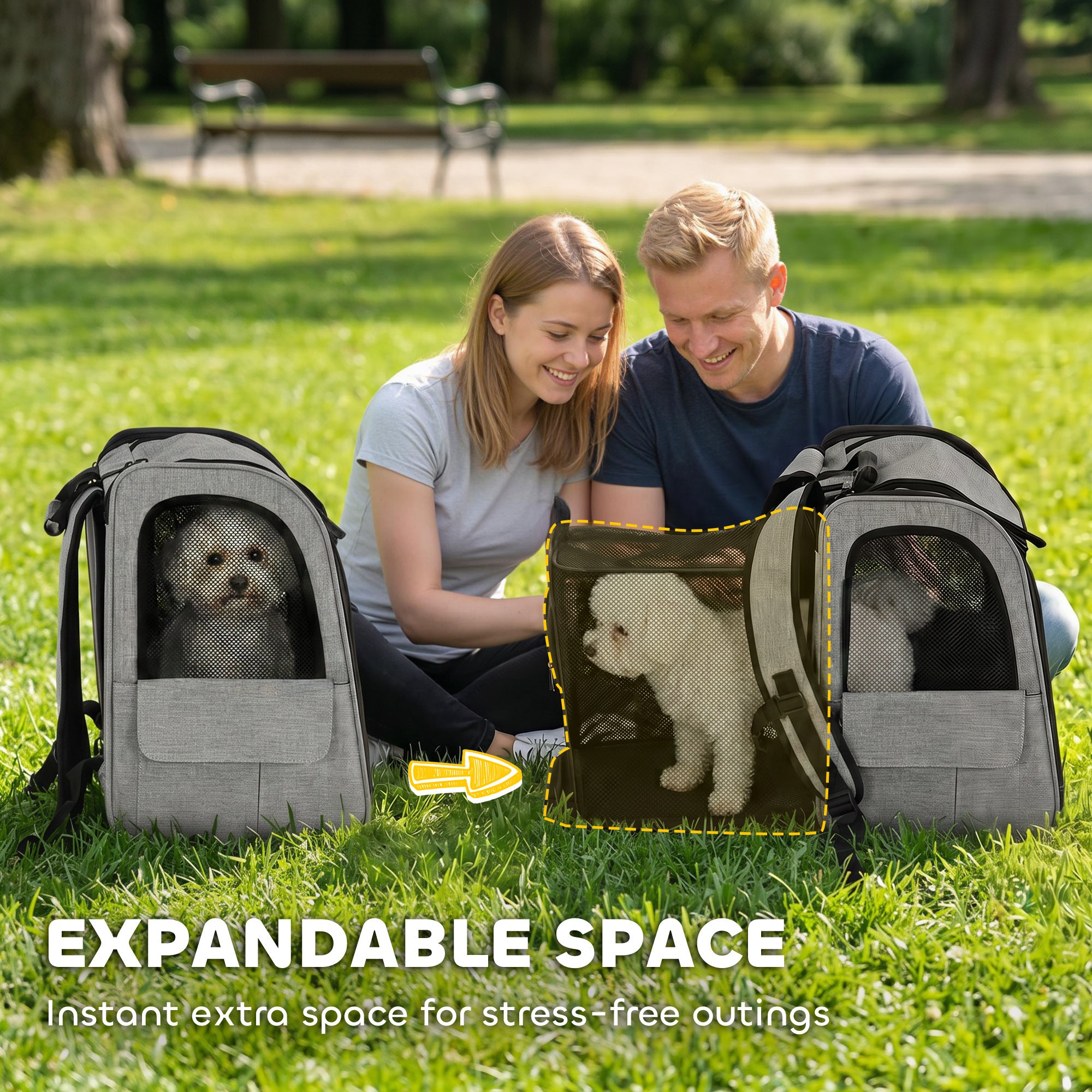 Dog Carrier Backpack Expandable, Breathable Pet Carrier Bag for Small Puppy & Cat with Reflective Strip for Travel & Hiking