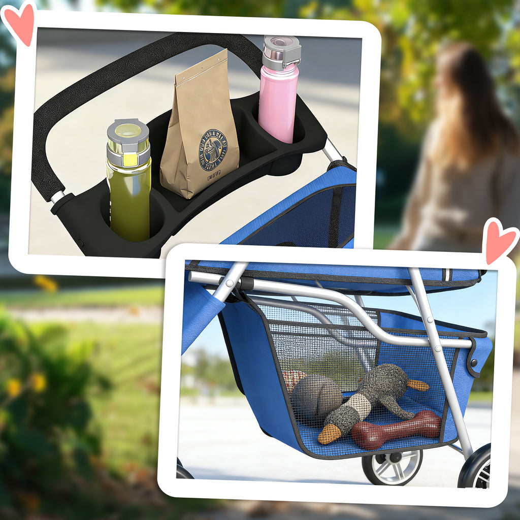 3-Wheel Pet Stroller for Small and Miniature Dogs, Blue