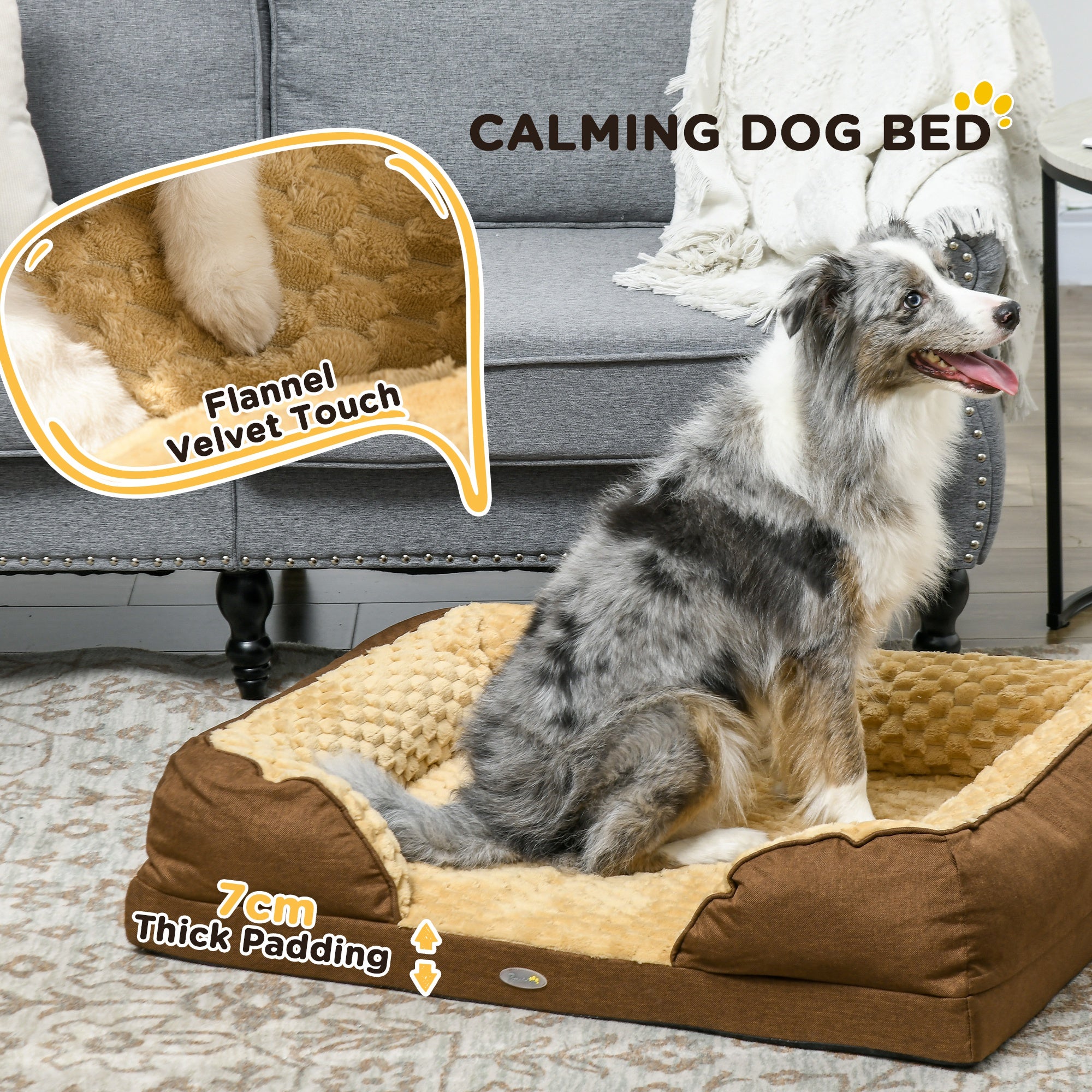 Calming Dog Bed Pet Mattress with Removable Cover, Anti-Slip Bottom, for Medium Dogs, 90L x 69W x 21Hcm - Brown