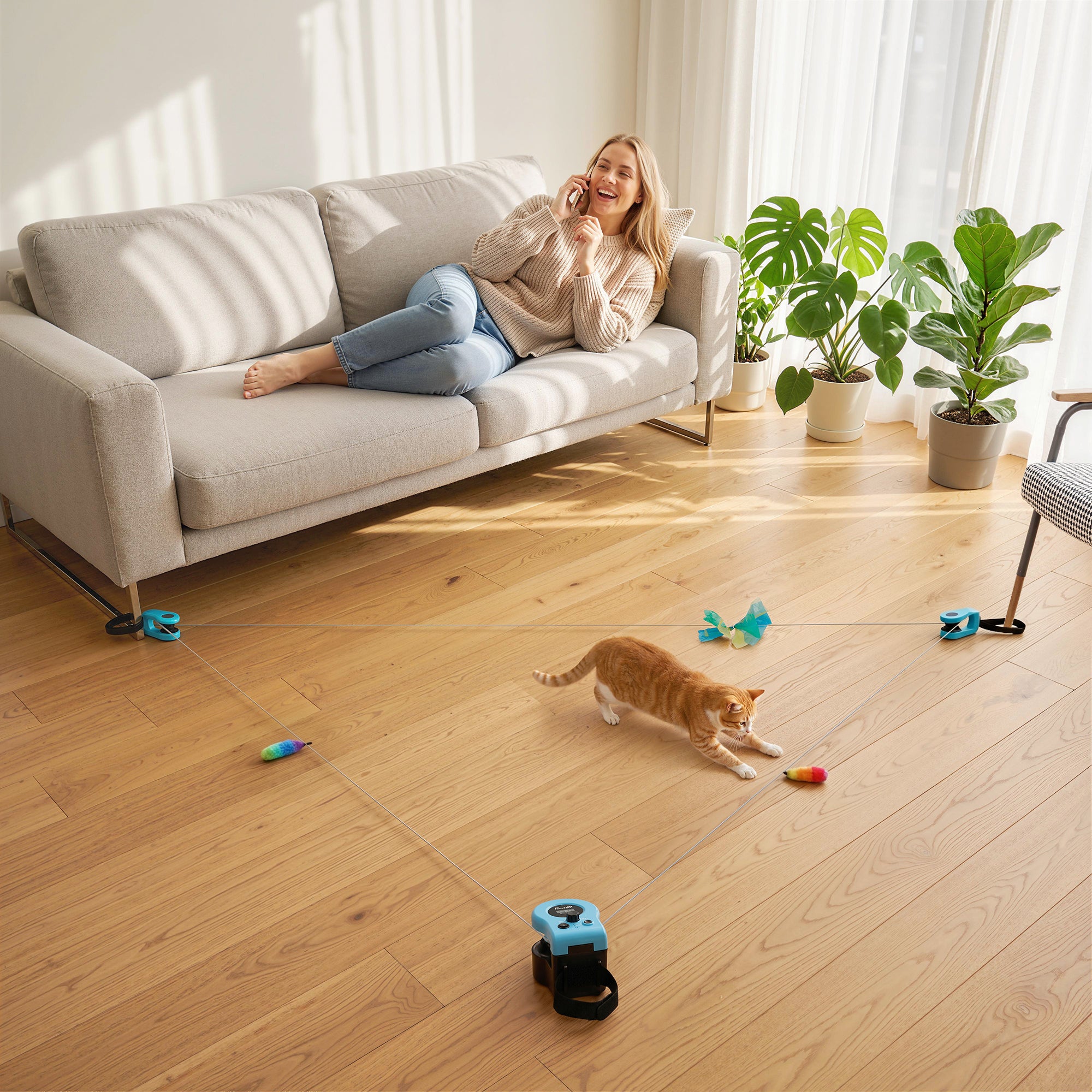 Interactive Cat Toy for Indoor Kittens & Adult with Adjustable Speed, DIY Track & Mouse Sound