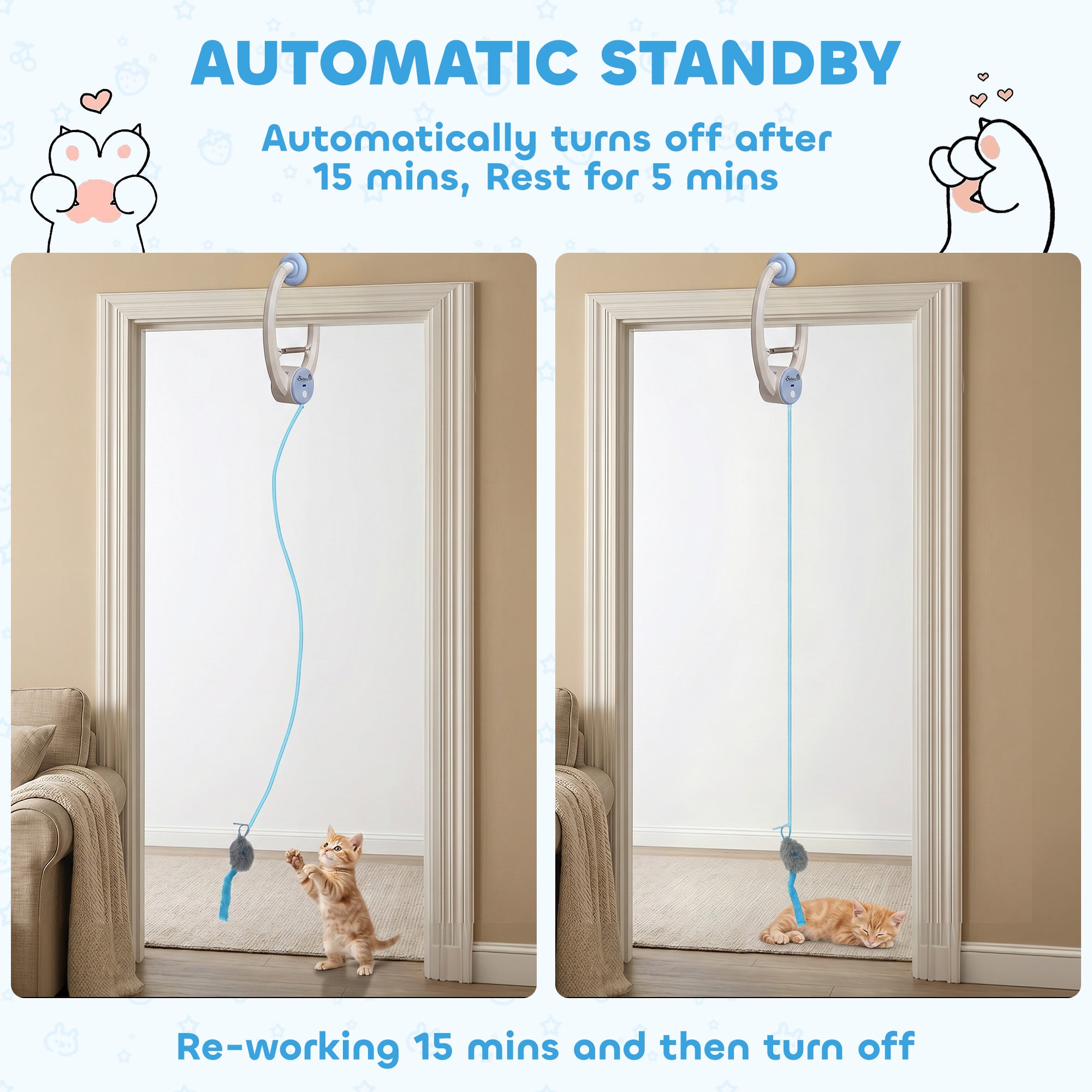 Interactive Cat Toys for Indoor Kittens & Adult, USB Rechargeable Door Hanging Bouncing Mouse Teaser