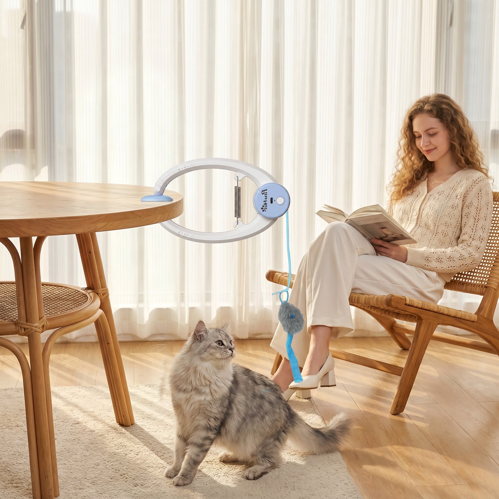 Interactive Cat Toys for Indoor Kittens & Adult, USB Rechargeable Door Hanging Bouncing Mouse Teaser