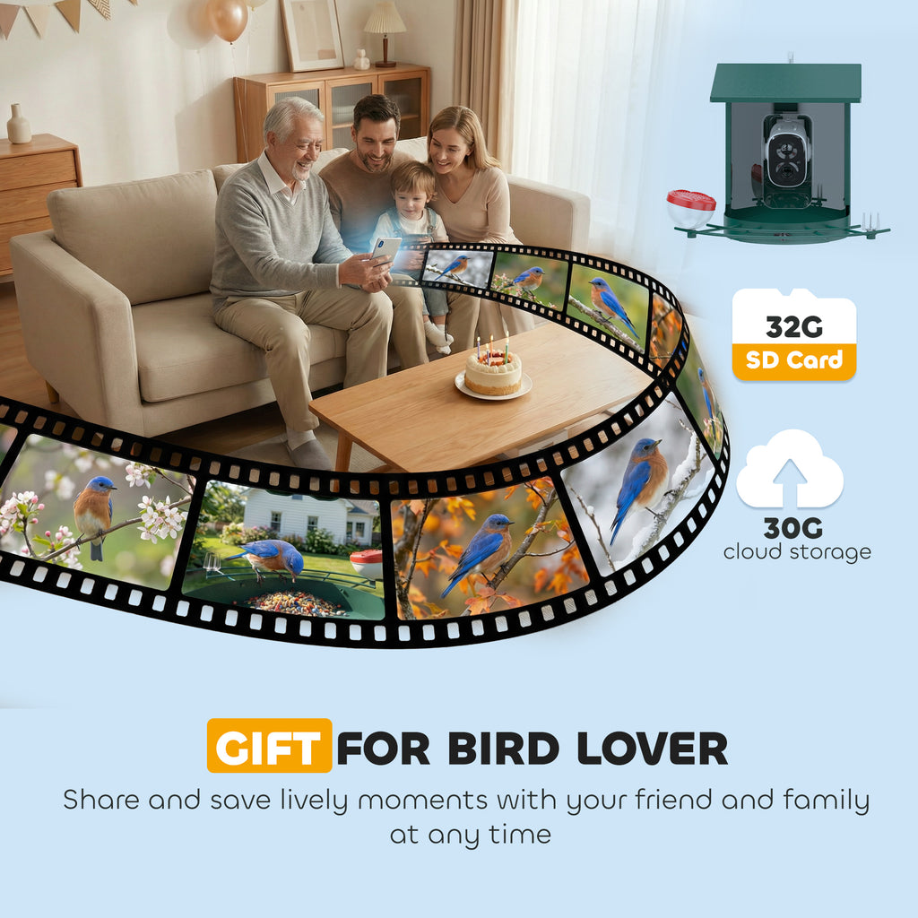 Smart Bird Feeder Camera 2K HD with AI Identifies 16,000+ Species, Auto Capture Video, APP Instant Notifications