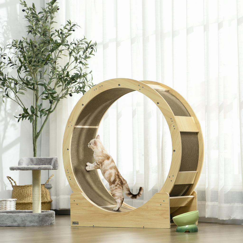 Cat Wheel with Brake & Scratching Pads - Oak Tone