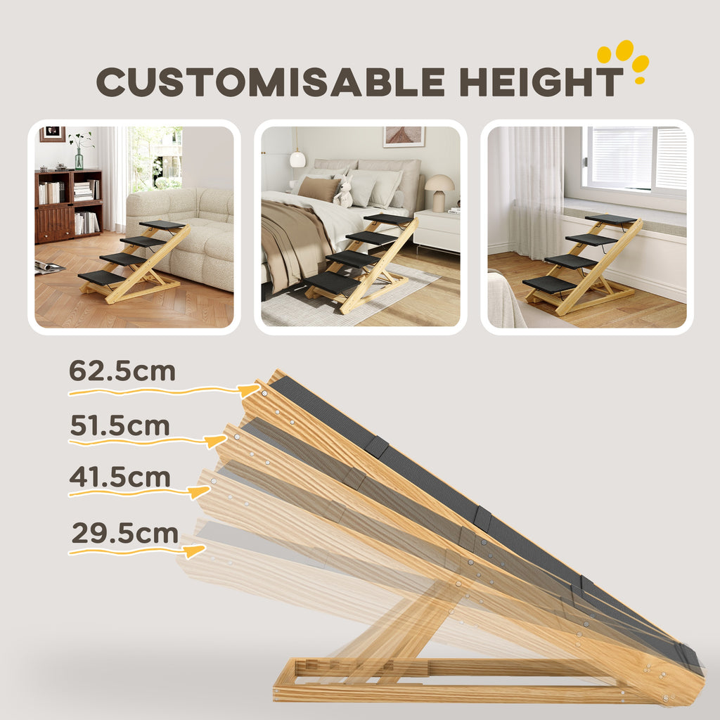 4-Step Adjustable Dog Ramp & Steps - Foldable Non-Slip Pet Stairs for Beds & Sofas, Large Dogs
