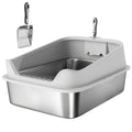 XXL Stainless Steel Cat Litter Box with High Sides & Metal Scoop, 70x50x30cm