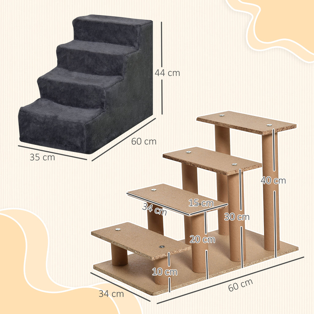 4-Step Dog Stairs with Washable Plush Cover - Pet Steps for High Beds & Sofas, Small Dogs & Cats (Dark Grey)