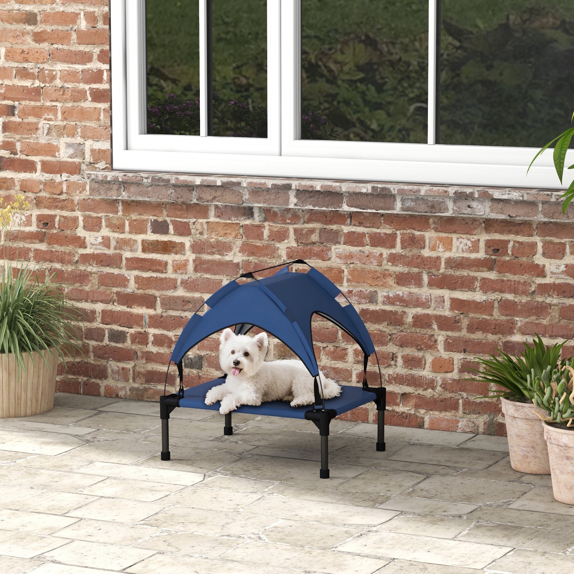 Cooling Raised Pet Bed with Washable Breathable Mesh, for Mini Small Dogs, 61 x 46 x 63cm - Dark Blue