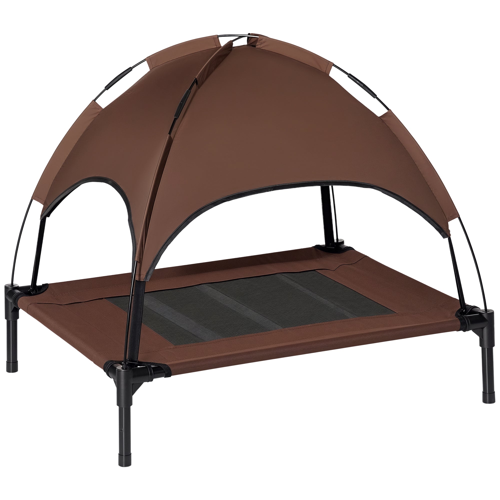 Outdoor Dog Bed with Removable Canopy, Portable Raised Dog Bed for Camping, Garden & Beach, Water-Resistant UV-Protection Mesh Pet Cot Sun Lounger, for Medium Pets, 76 x 61 x 73 cm, Brown