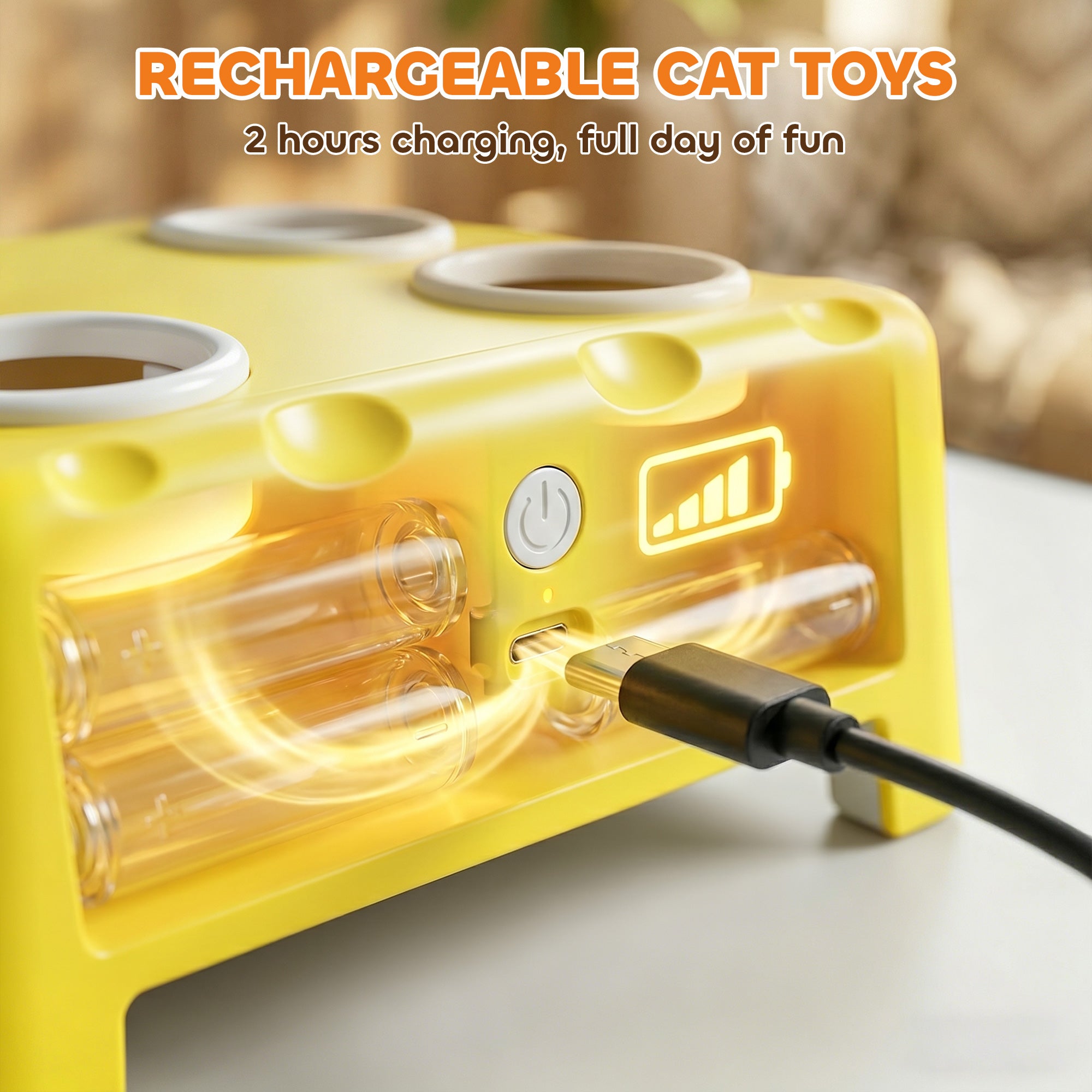 3-in-1 Interactive Cat Toy with Mouse & Feather Teaser, Rechargeable, Automatic for Indoor Kittens & Adult Cats