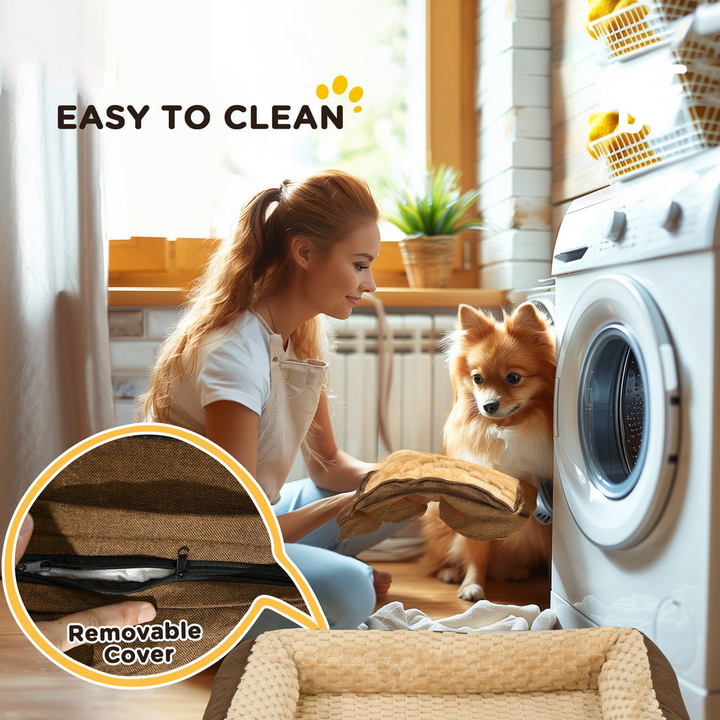 Calming Dog Bed Pet Mattress with Removable Cover, Anti-Slip Bottom, for Medium Dogs, 90L x 69W x 21Hcm - Brown