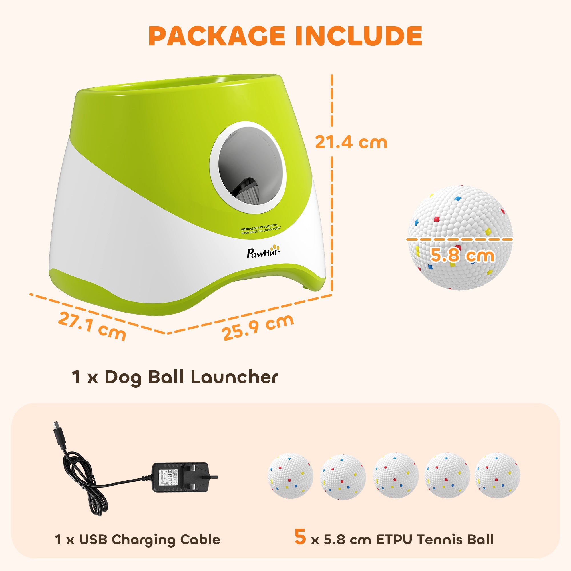 Automatic Dog Ball Launcher with 5 ETPU Tennis Balls, 3 Distance Settings, Green