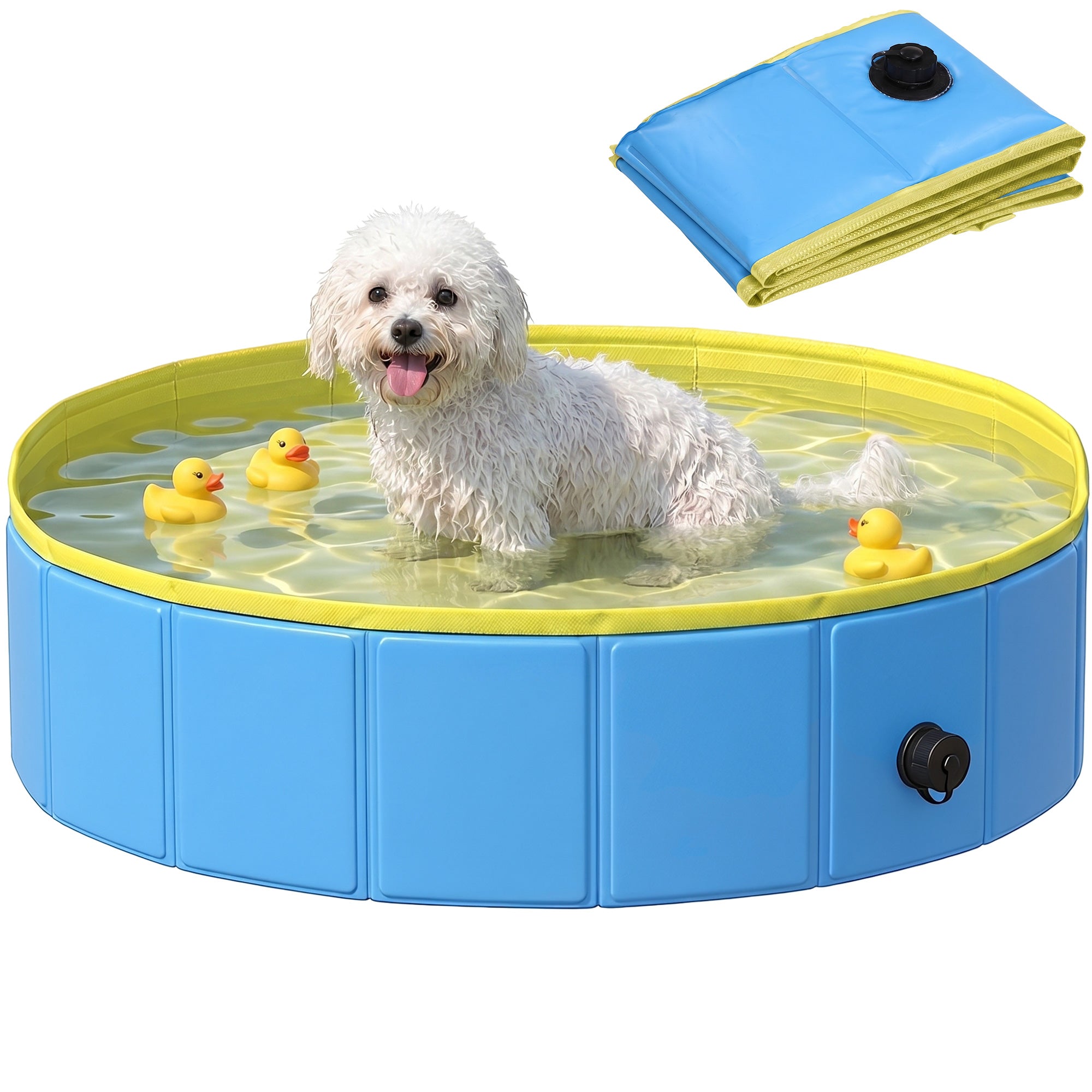 Foldable Dog Pool for Puppies and Ducks Dog Paddling Pool Bath Tub, Blue, 80 x 20 cm