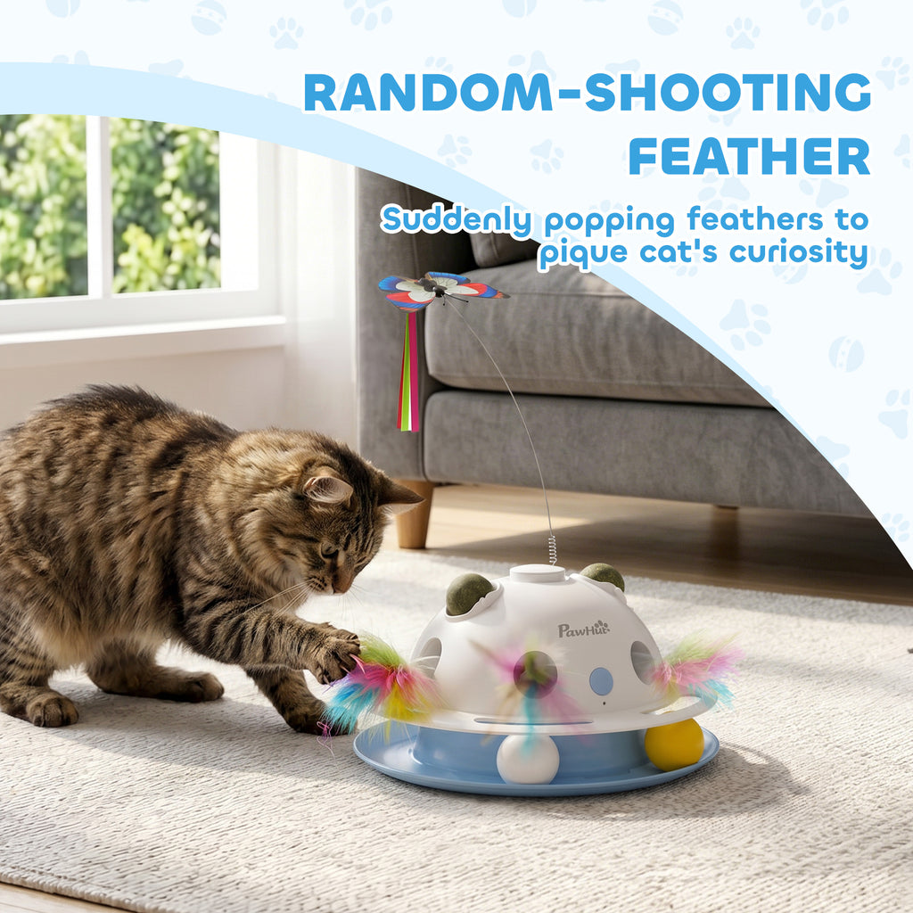 4-in-1 Interactive Cat Toy for Indoor Cats Adult with Spinning Butterfly, Shooting Feathers & Catnip Balls