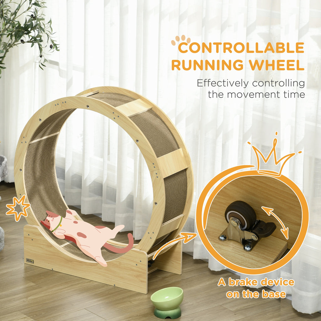 Cat Wheel with Brake & Scratching Pads - Oak Tone