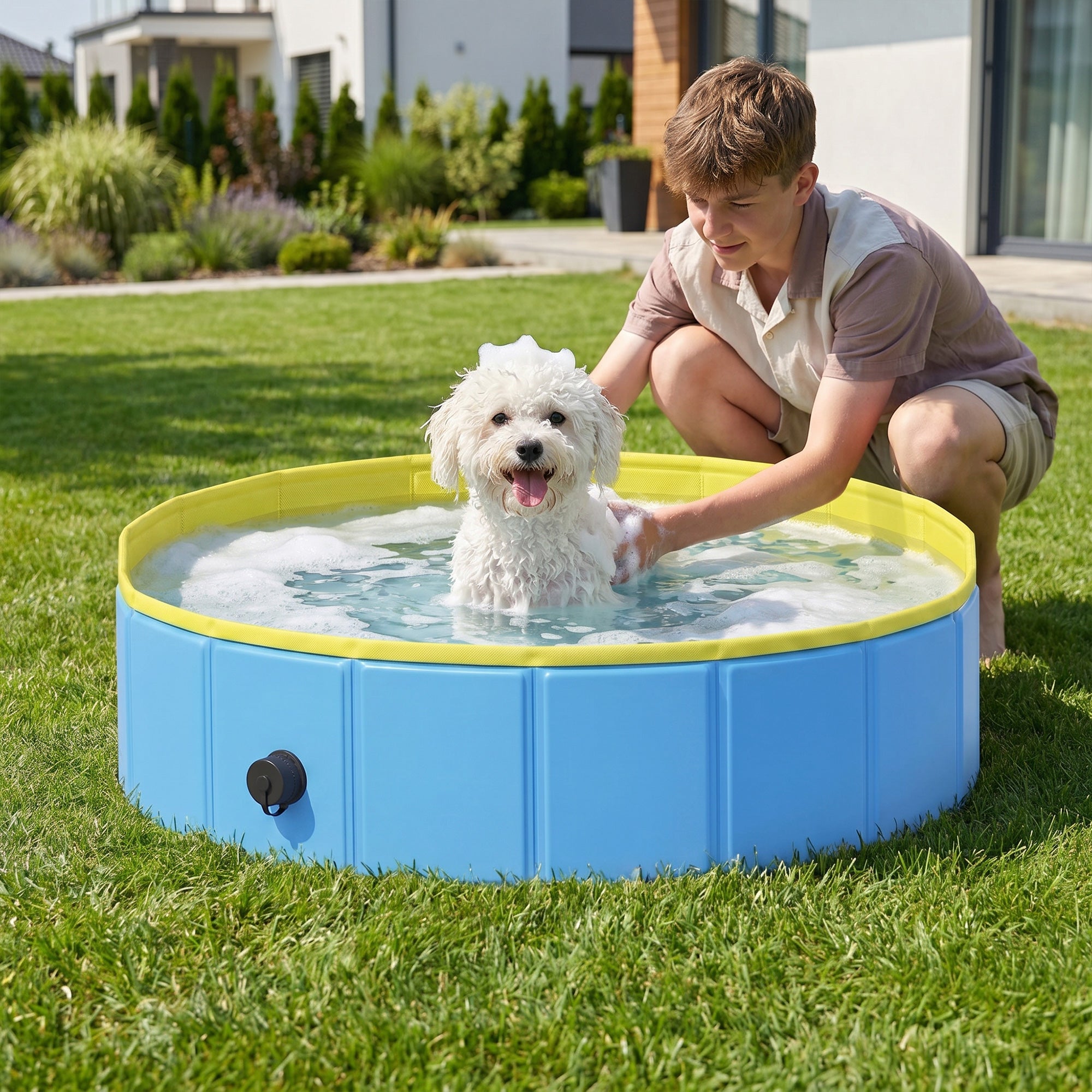 Foldable Dog Pool for Puppies and Ducks Dog Paddling Pool Bath Tub, Blue, 80 x 20 cm