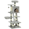 132cm Multi-Activity Cat Tree with House, Baskets, Hammock and Ladder - Grey