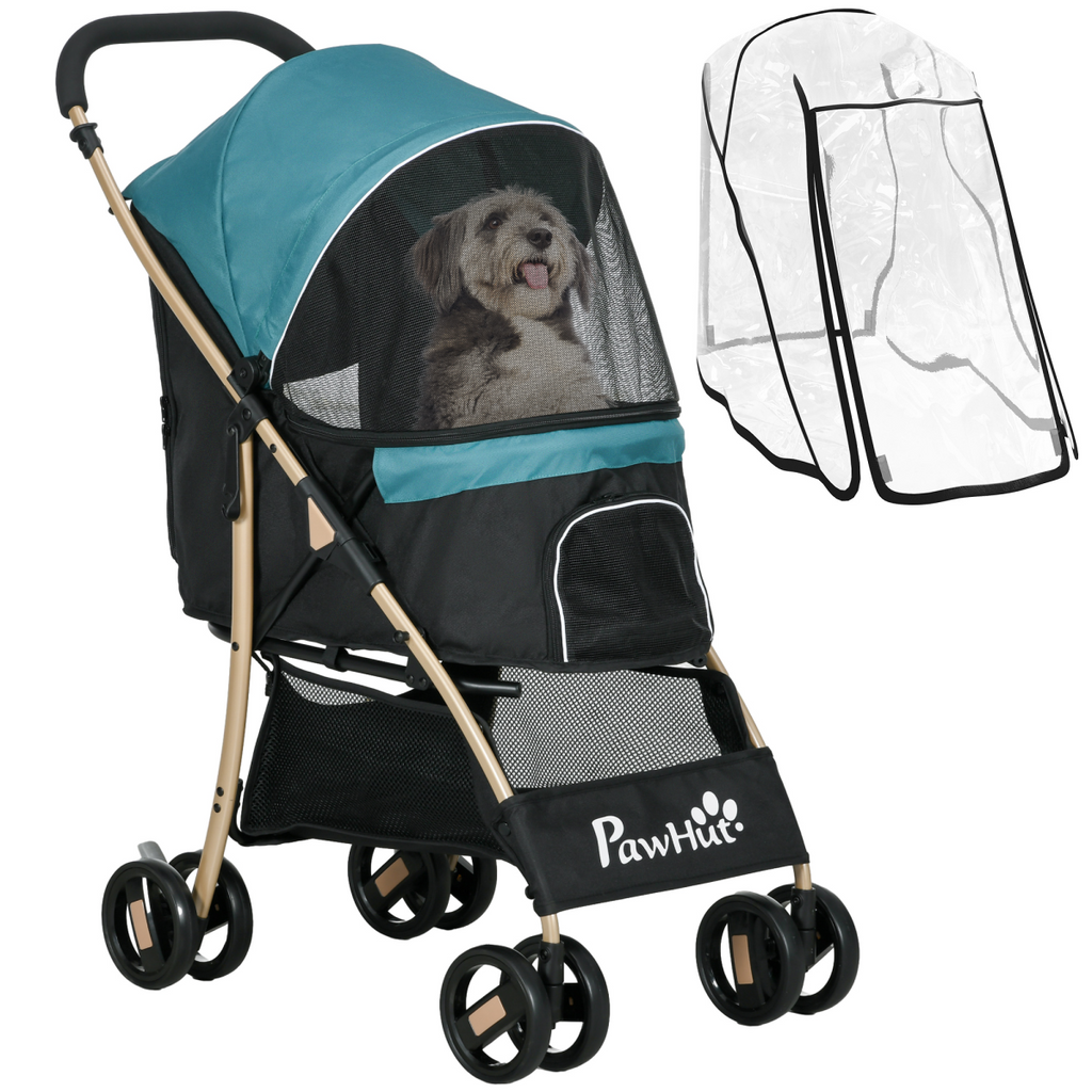 Pet Stroller for XS and S Dogs with Rain Cover - Dark Green