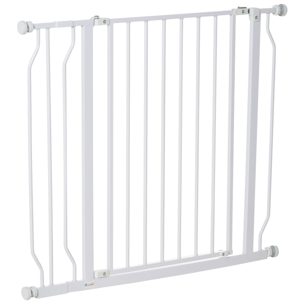 Wide Dog Stair Gate with Door - Pressure Fit, 75-95cm, White