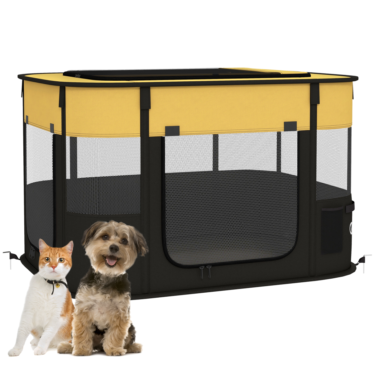Portable Pet Playpen for Puppies, Rabbits, Kittens and Guinea Pigs - Yellow
