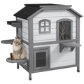 Wooden Cat House with Openable Roof - Indoor and Outdoor Catio Condo, White