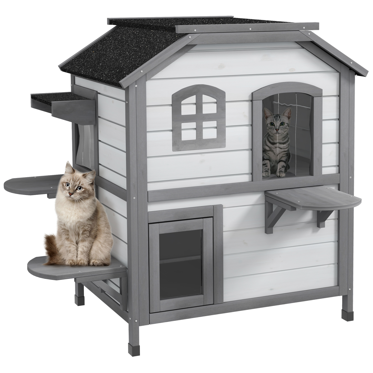 Wooden Cat House with Openable Roof - Indoor and Outdoor Catio Condo, White
