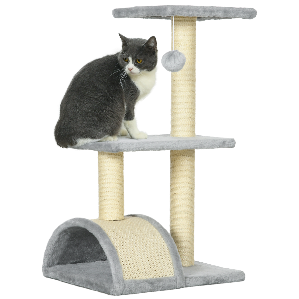 72cm Cat Tree Climbing Tower with Sisal Scratching Post - Light Grey